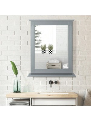 Bathroom Wall-Mounted Multipurpose Vanity Mirror With Shelf Grey