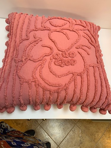 X-Large Nice Rose Pink  Chenille Reversible Throw  Pillow w/Tassels 18