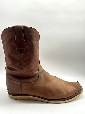 Preowned TECOVAS THE KNOX Bovine Wedge Roper Leather Men Boots Sz 13 EE in WHEAT