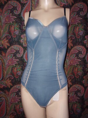 Spanx by Sara Blakely Haute Contour Blue Sheer Shaping Slimmer Thong Bodysuit L