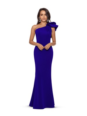 BETSY & ADAM Womens Blue Asymmetrical Neckline Full-Length Evening Dress 10