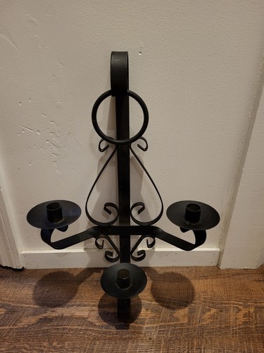 Black Gothic Wrought Iron Three Arm Candle Holder