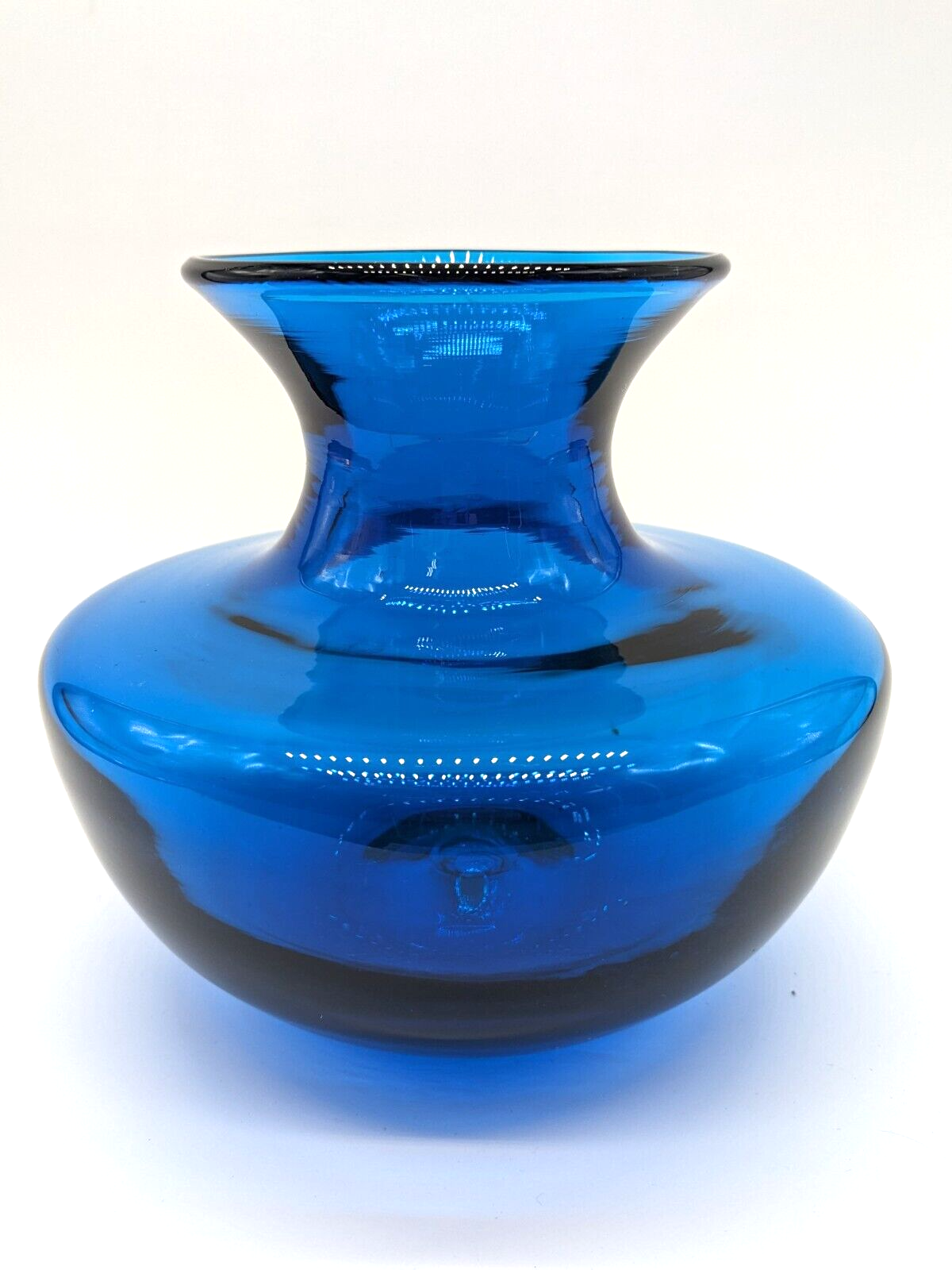 Blenko Art Glass Spittoon Vase Turquoise 6614 Joel Myer Hand