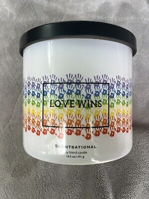 New SCENTSATIONAL Rainbow Hands Pride ''Love Wins'' Large 14.5 oz 2 Wick Candle..