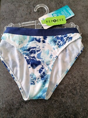 Sloggi Women Medium Blue & White Shore Yap Islands Mini Bikini Bottoms New 