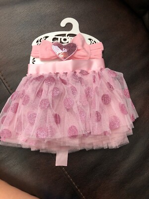 Baby Girl Infant Tutu Set Toby and Me  Pink Glitter Tutu and Headband Size 0-12