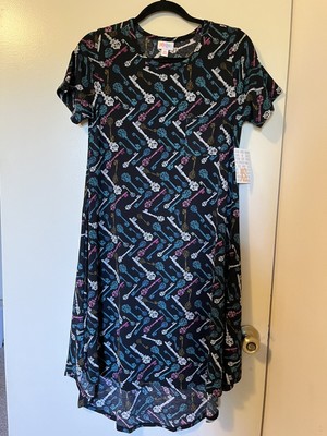 Lularoe Xs Carly Dress Nwt Black Antique Skeleton Keys Teal Pink