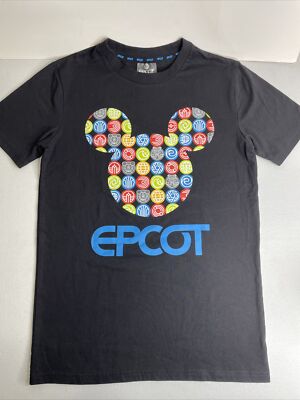 Disney Parks Epcot Logo Symbols Icons T-shirt Adult Size S Mickey Mouse Black