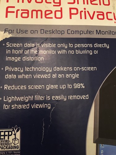 SKILCRAFT PRIVACY SHIELD FRAMED DESKTOP COMPUTER MONITOR FILTER 22.0W FRAMED
