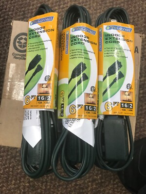 3 New! 110v 3 Outlet Extension Cord. Green 6ft Perfect for Christmas  Tree Decor