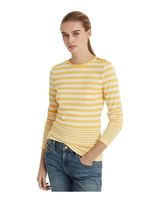 

Женский желтый топ в полоску с длинными рукавами и круглым вырезом RALPH LAUREN