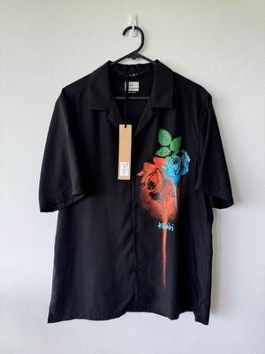 new ksubi medium m short sleeve shirt top resort graff rose black floral 