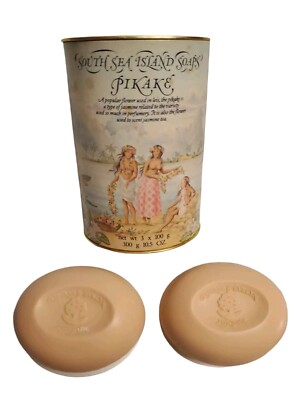 Vtg 1983 Crabtree & Evelyn Pikake Jasmine South Sea Island 2 Bar Soaps Tiki Girl