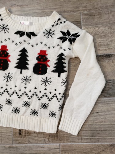 Girls Cotton Emporium Winter Holiday Snowmen Snowflakes  Sweater Size Small 4T