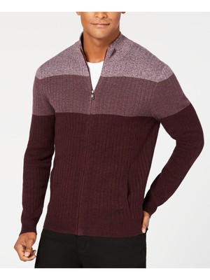

ALFANI Мужской бордовый пуловер с длинным рукавом и молнией с цветными блоками, Burgundy