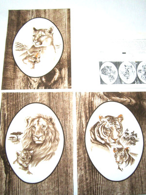 3 TRI CHEM Lion Tiger Cougar Pictures to Paint  8277 Wild Animal 12X9 1/2