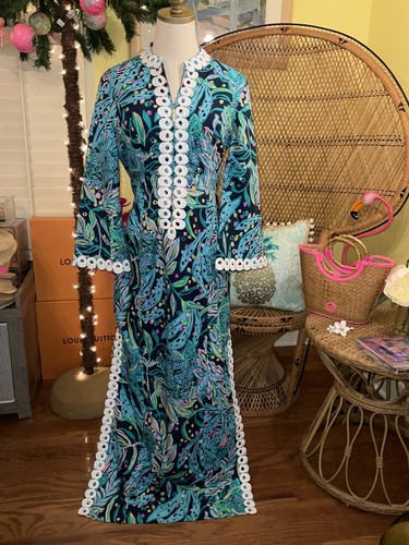 Pre-owned Lilly Pulitzer Shealyn Maxi Caftan Catty Purrsonality Size 14 In Multicolor
