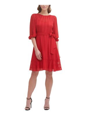 Женское платье-клеш DKNY с завязывающимся поясом и рукавом-пуфом выше колена по фигуре +