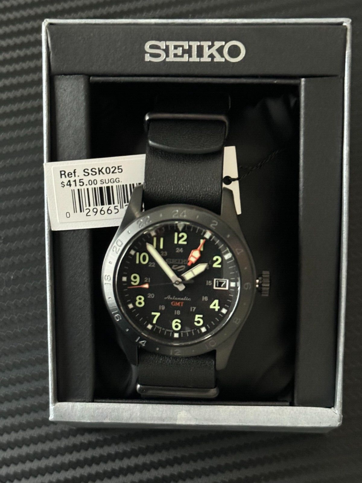 Pre-owned Seiko 5 Sports Field Gmt Black Dial Luminous Hands Automatic Ssk025-new