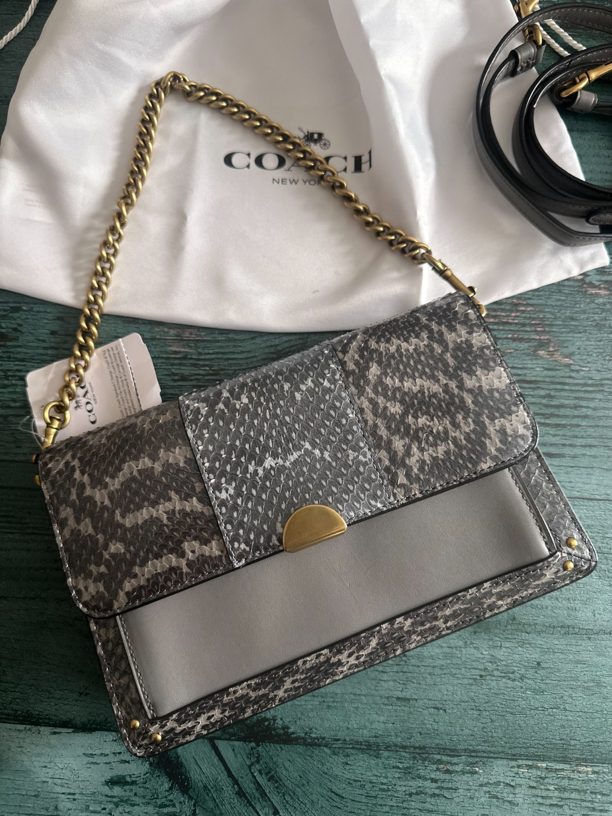 NEW Coach 76541 Snakeskin Dreamer Crossbody HEATHER GREY Rare | eBay