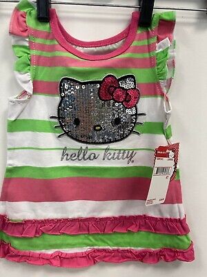 Hello Kitty Carmine Tunic Shirt Top Sequins Pink Green NWT $30  4T