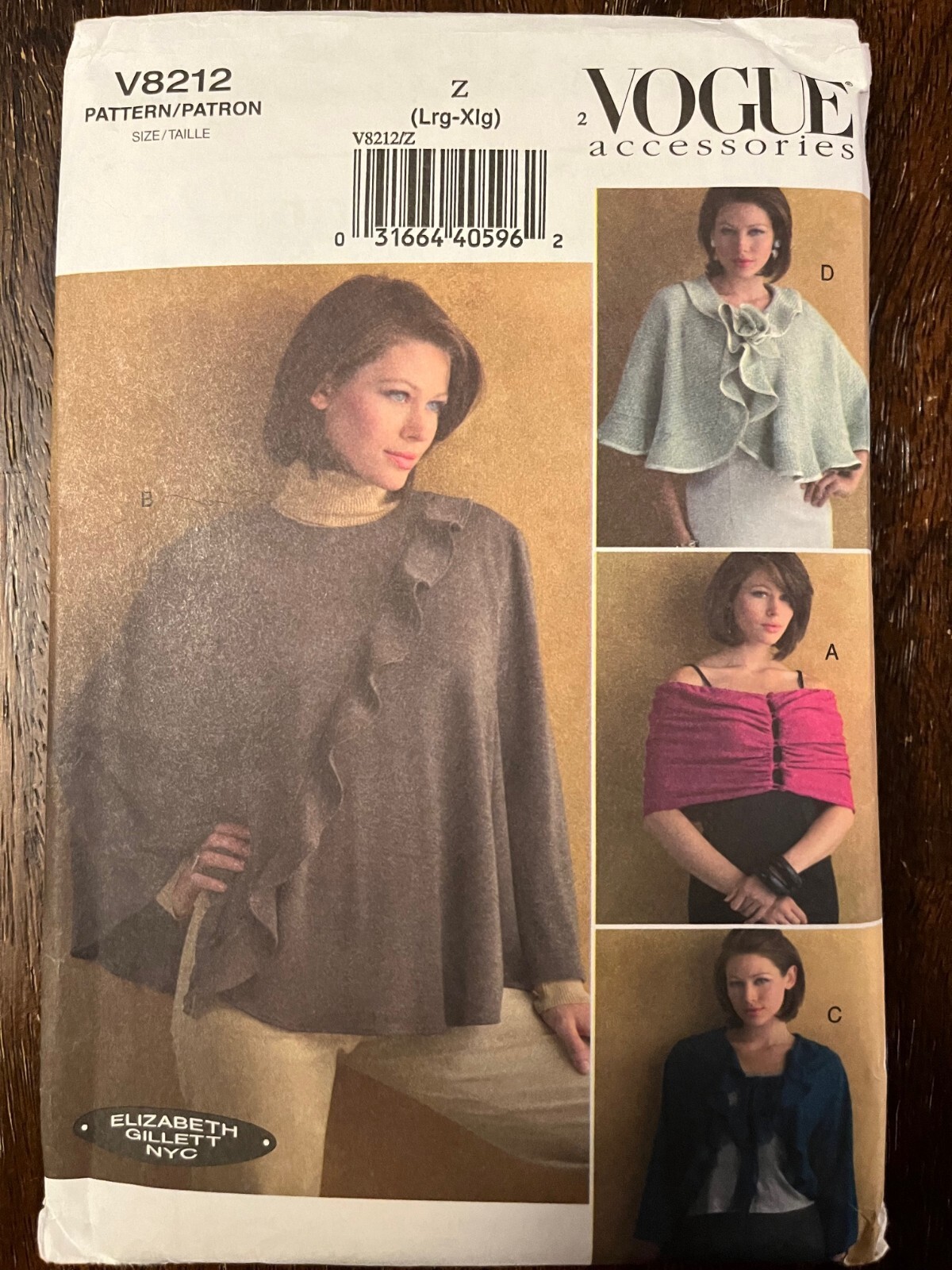Vogue V8212 UNCUT Sewing Pattern, Misses' Wrap, Cape, & Shrug, Size Lrg-Xlg Vogue V8212 UNCUT Sewing Pattern, Misses' Wrap, Cape, & Shrug, Size Lrg-Xlg