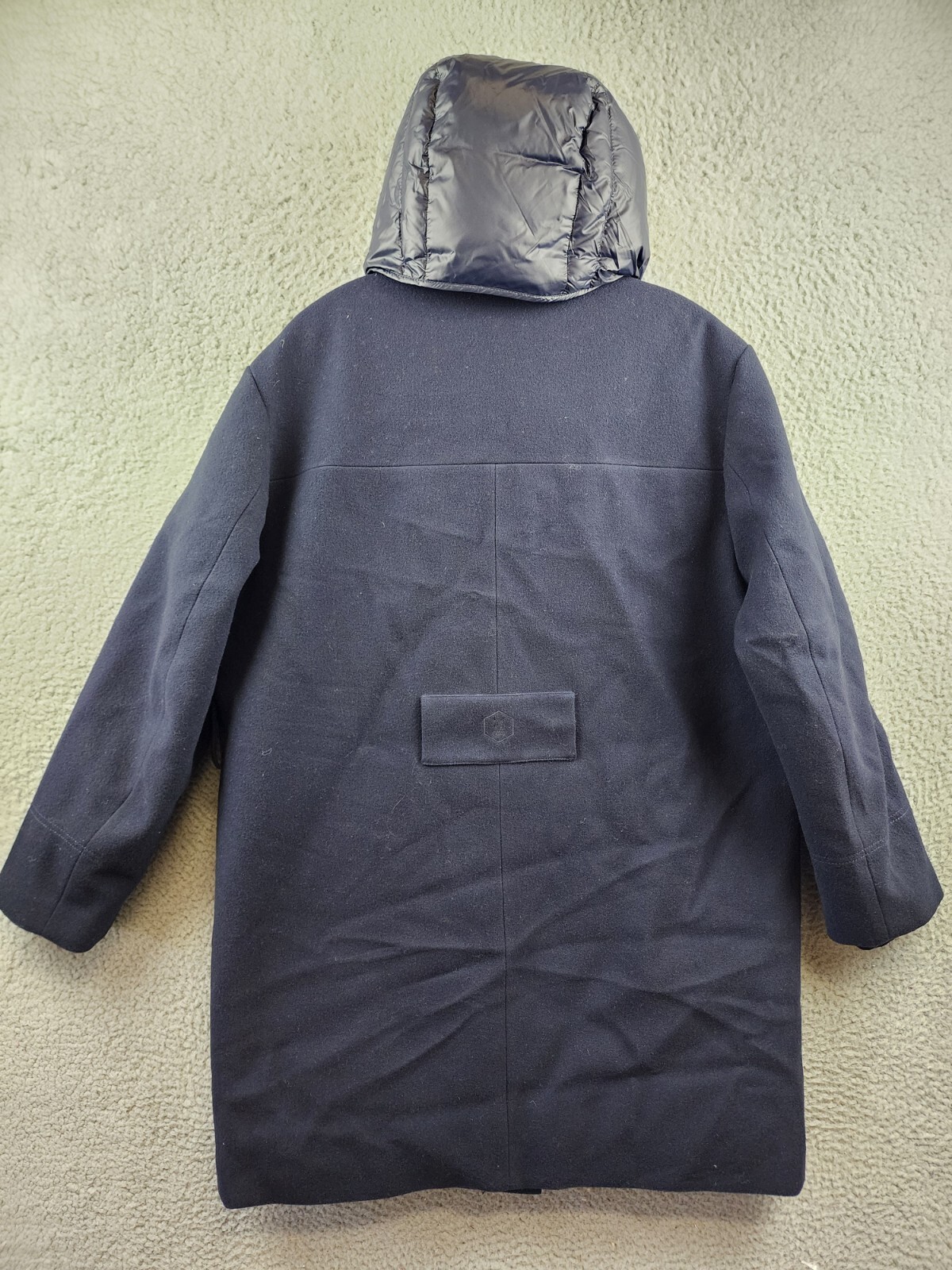 Norwegian Wool Cashmere Wool Blend Down Parka Women's L Navy Snap Front Closure - Picture 14 of 16