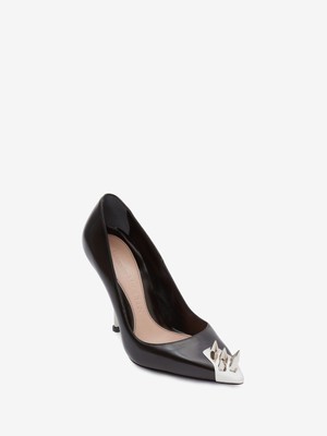 

ALEXANDER MCQUEEN Женские кожаные туфли-лодочки без шнуровки на черном каблуке в стиле панк на шпильке, Черный, 658172WHV7G