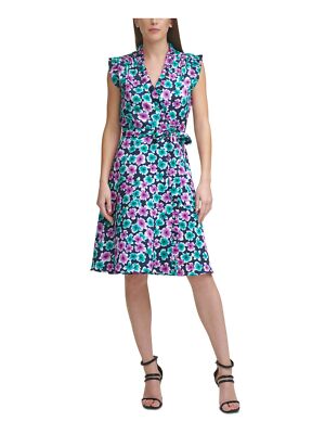 

Женское темно-синее платье DKNY с завязками и развевающимися рукавами и V-образным вырезом до колена для вечеринок с искусственным запахом, Navy