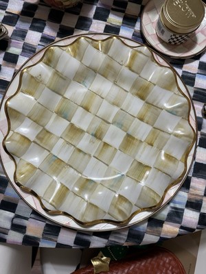 Mackenzie Childs 11  Wide Parchment Check Ceramic Dinner Plate
