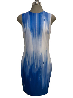 DKNY Elegant Hombre Water Color TRUE BLUE Sheath Dress Women's size 8