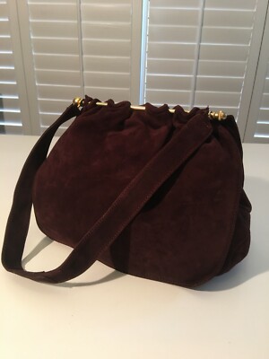 Authentic DONNA KARAN Brown Suede Accordion Flap Shoulder Bag