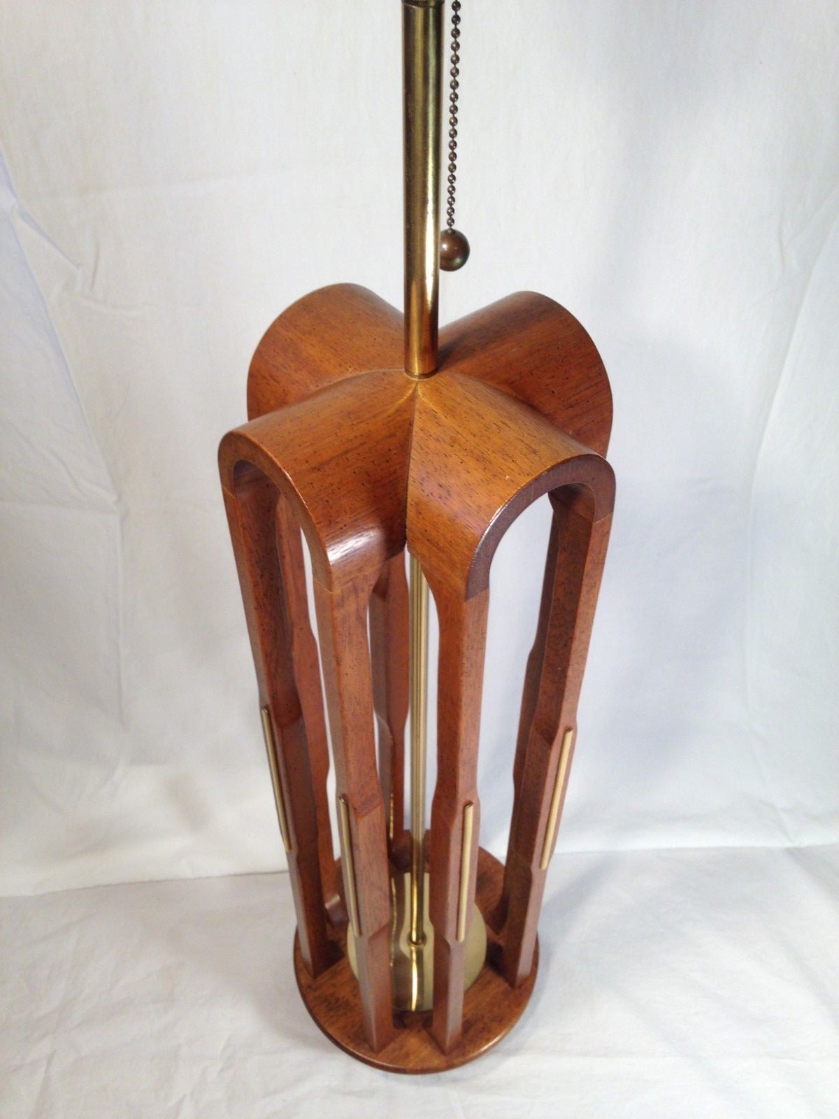MODELINE Mid Century Lamp TEAK & BRASS Structural TALL Table Lamp Pearsall