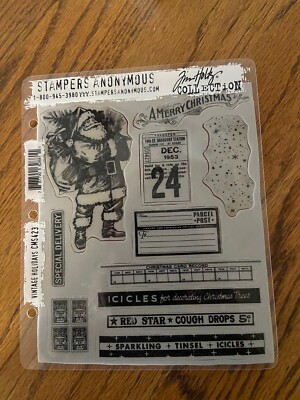 Tim Holtz Cling Stamps Vintage Holidays CMS423 Eleven Stamps 4 Used Stamps