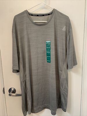 Reebok Mens Crew Neck Relaxed Fit SpeedWick Active Shirt Gray Size 3XL