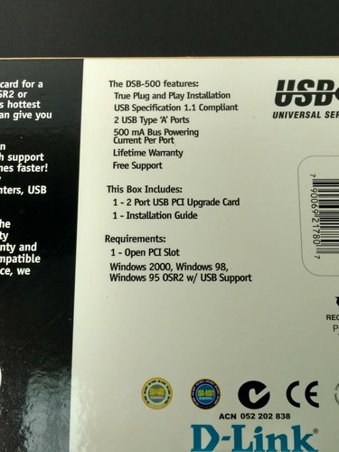D-Link DSB-500 PCI USB Upgrade Card