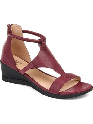 

JOURNEE COLLECTION Женские винно-бордовые эластичные босоножки на танкетке с круглым носком 7,5, Maroon, TRAYLE-WEDGE-SANDAL