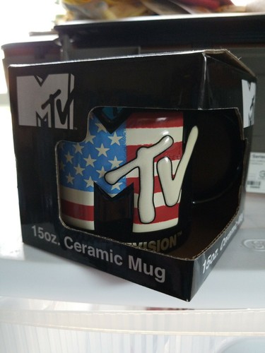 MTV 15 oz. Ceramic Mug Coffee Cup Music Televsion Flag Patriotic New NIB