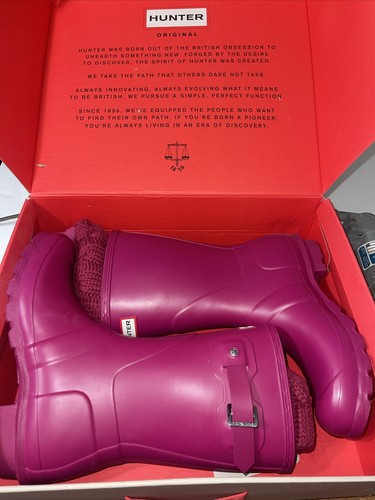 Hunter Women's Orig Short Rain Boots Bright Dark Ion Pink Sz