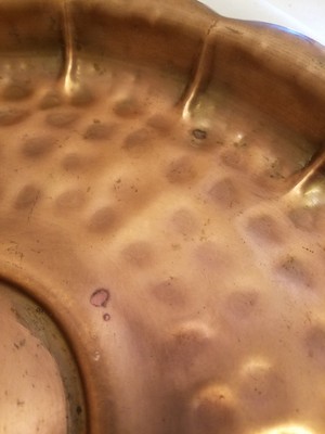 Vintage Georgian Hammered Copper Metal Serving Platter Scalloped Edge