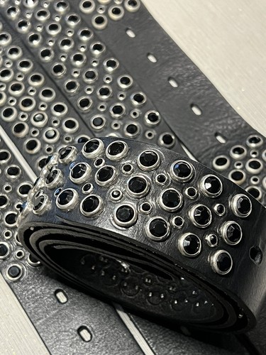 Pre-owned Handmade Robins Jean, Hand Made Leather Belt W/ Blk Swarovsky 100% Hand Made In Italy