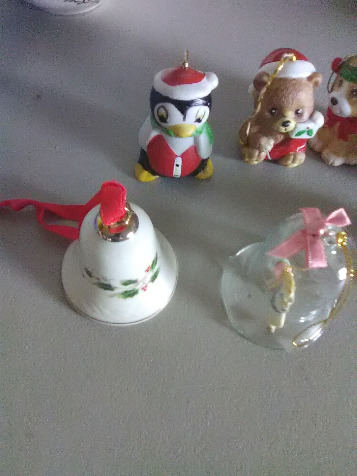 7 Christmas Tree Ornaments Bells - Dog, Bears, Duck. Penguin Etc -
