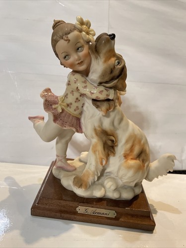 1984 GIUSEPPE ARMANI FLORENCE GIRL HUGGING HER DOG FIGURINE