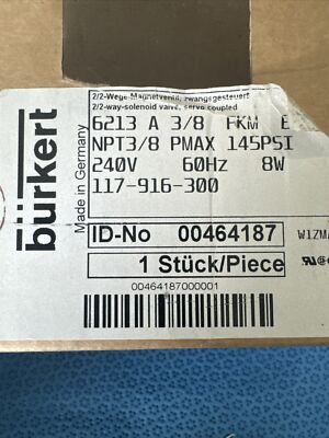 Burkert 6213  A 3/8 FKM BR 145 PSI 240V