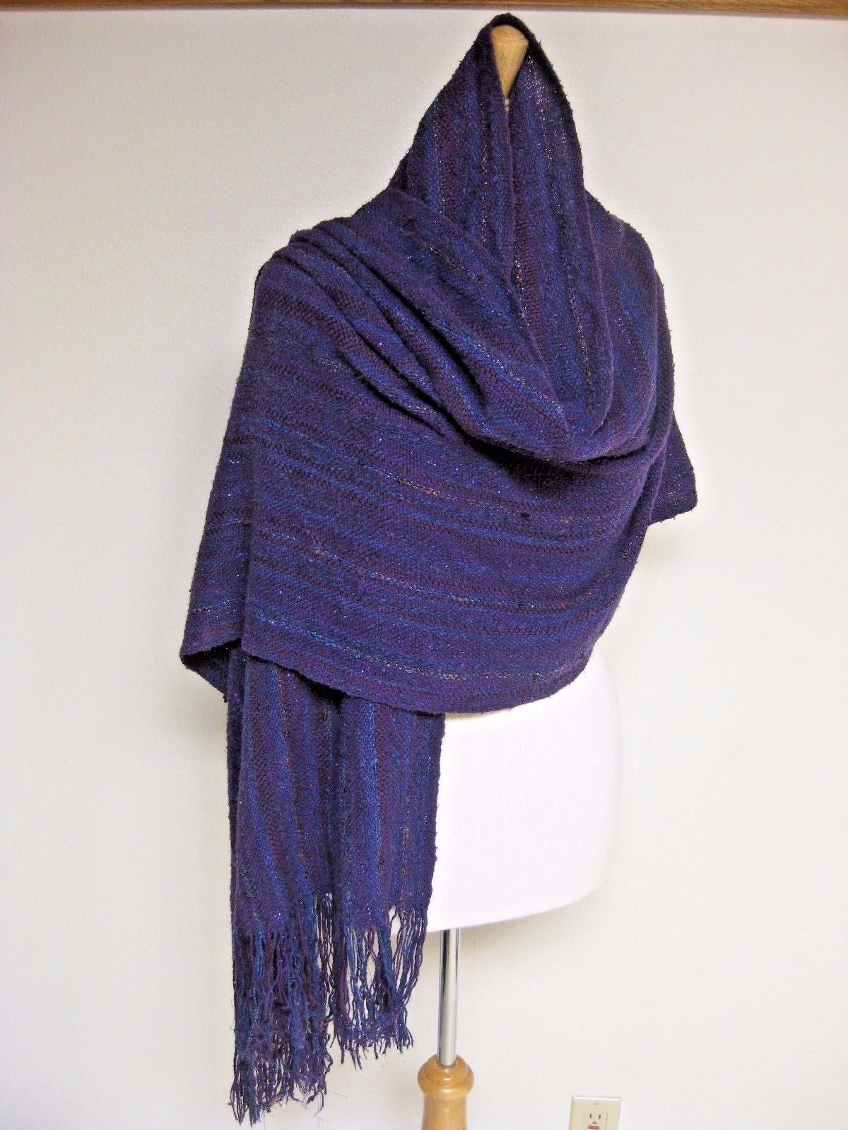 HAND WOVEN RAW SILK LUREX SHAWL WRAP SHRUG THROW EXQUISITE MIXED MATERIALS XL