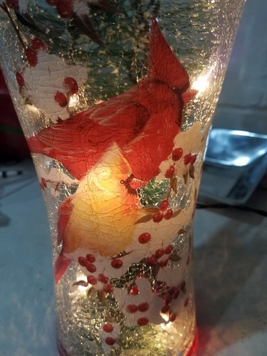 Crackled Glass Lighted Vase with 10 Lights