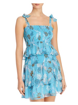 

DOLAN Womens Aqua Short Sleeve Square Neck Short Evening Fit + Flare Dress