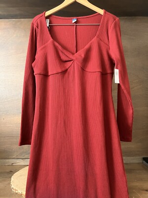 OLD NAVY WOMENS BURGANDY RUST NEW DRESS SIZE XL NWT LONG SLV MIDI VEE