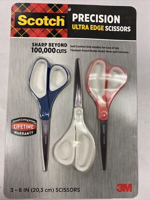 3M Scotch Precision Ultra Edge 8'' Scissor Tatanium Fused Blade 3 CT Ship Free