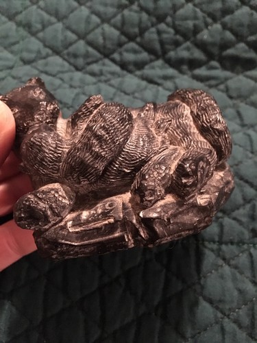 Wolf sculpture original panther or mountain lion with her cub.  Soapstone.  Orig